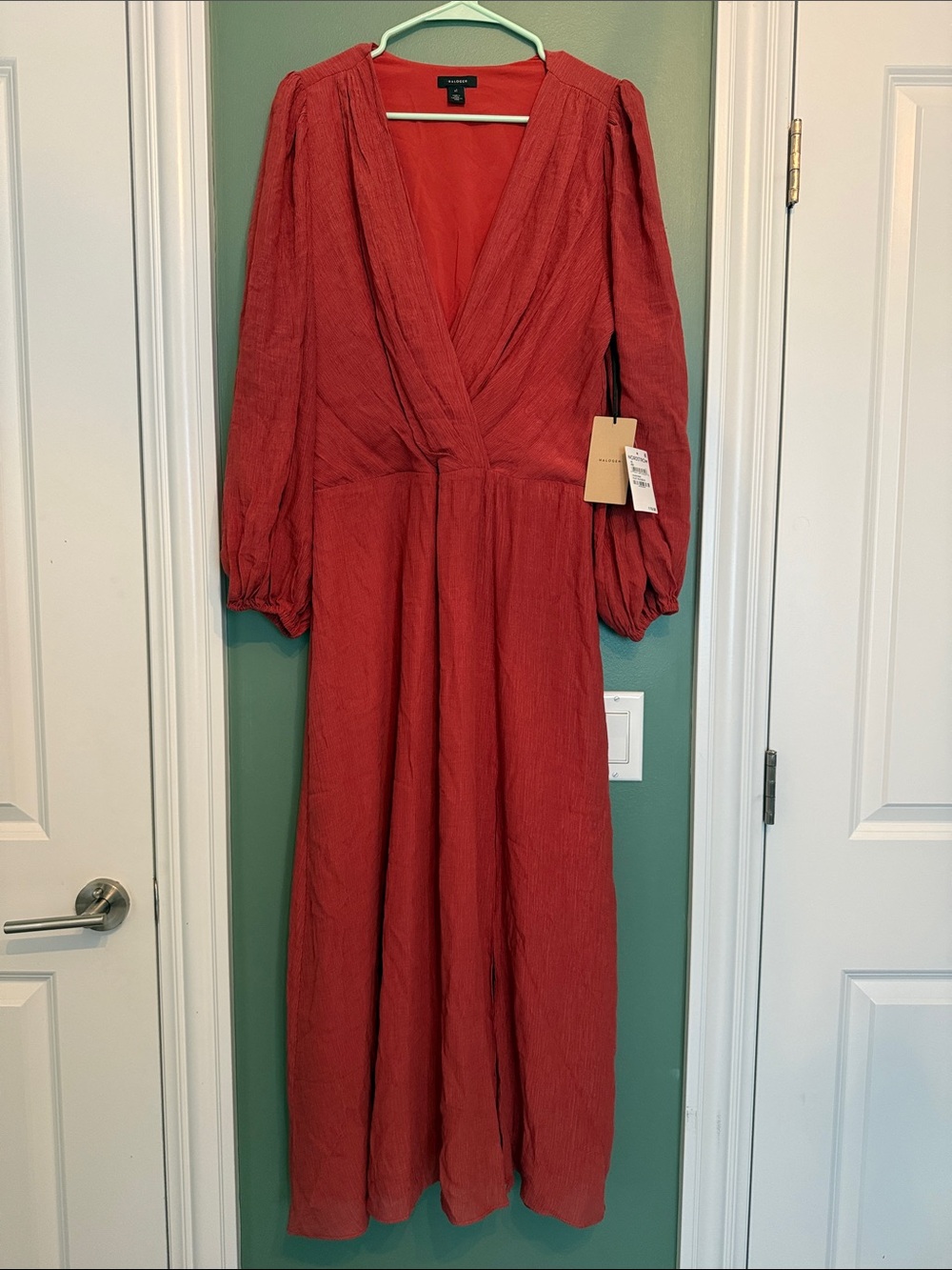 Halogen Rust Red Long Sleeve V-Neck Maxi Dress